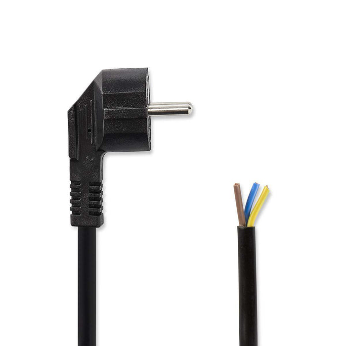 Nedis Power Cable - Plug with earth contact male, Open, Straight, Black - Envelope