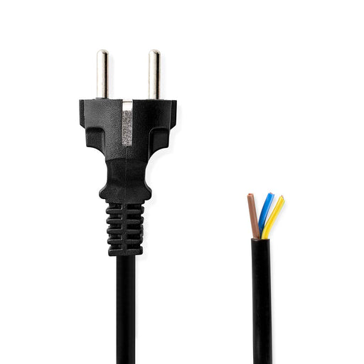 Nedis Power Cable - Plug with earth contact male, Open, Straight, Black - Envelope