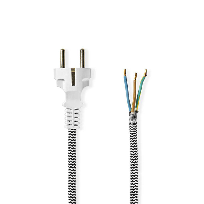 Nedis Power Cable - Plug with earth contact male, Open, Straight, Black / White - Envelope