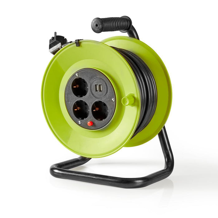 Nedis Cable Reel - Plug with earth contact, 25.0 m, 3000 W, Fuse: Yes - Black / Green