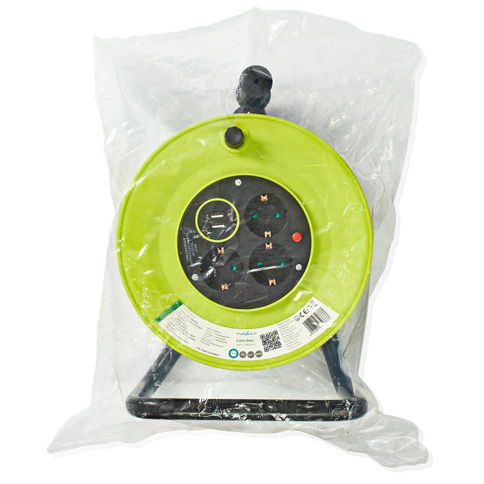 Nedis Cable Reel - Plug with earth contact, 25.0 m, 3000 W, Fuse: Yes - Black / Green