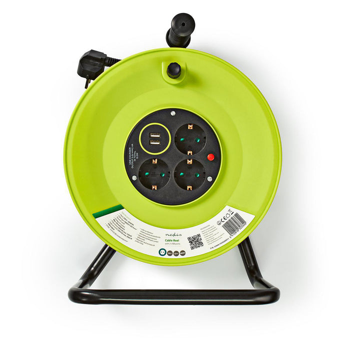 Nedis Cable Reel - Plug with earth contact, 50.0 m, 3000 W, Fuse: Yes - Black / Green