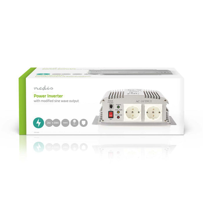 Nedis Power Inverter Modified Sine Wave - Input voltage: 24 V DC, Device power output connection(s): 2, 230 V AC 50 Hz, Battery Clamps - Silver