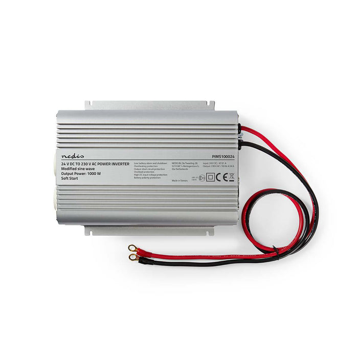 Nedis Power Inverter Modified Sine Wave - Input voltage: 24 V DC, Device power output connection(s): 2, 230 V AC 50 Hz, Battery Clamps - Silver