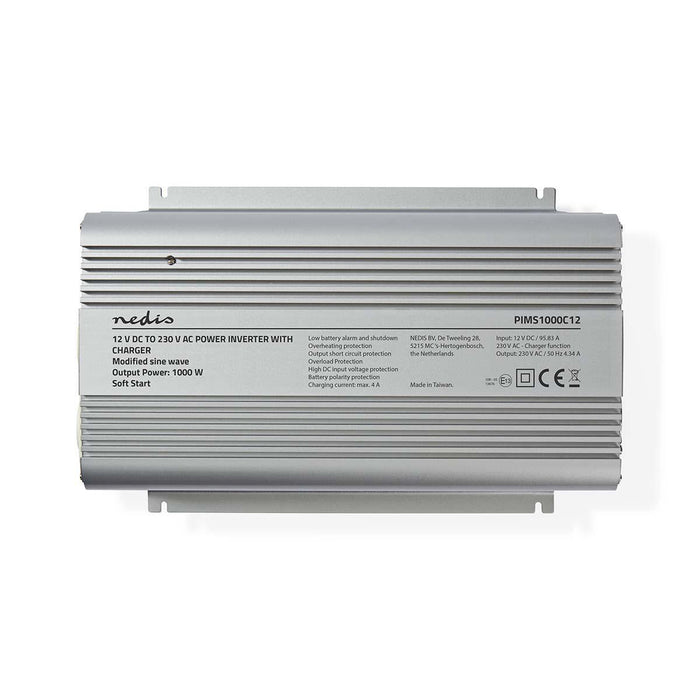 Nedis Power Inverter Modified Sine Wave - Input voltage: 12 V DC, Device power output connection(s): 2, 230 V AC 50 Hz, Battery Clamps - Silver