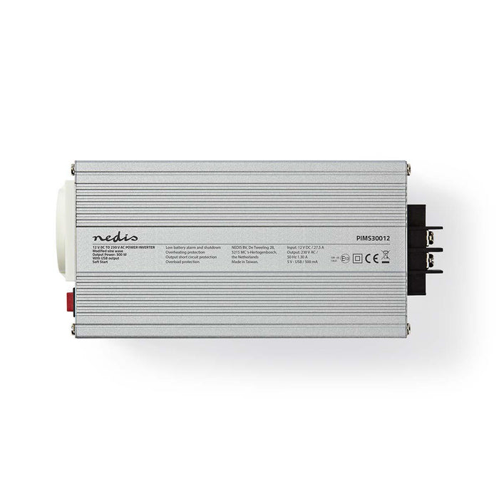 Nedis Power Inverter Modified Sine Wave - Input voltage: 12 V DC, Device power output connection(s): 1, 230 V AC 50 Hz, Battery Clamps + Cigarette Lighter - Silver