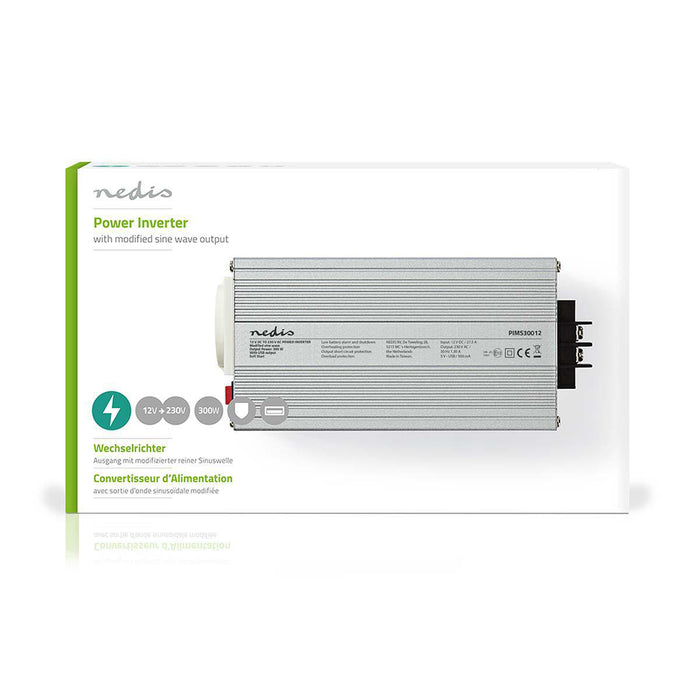 Nedis Power Inverter Modified Sine Wave - Input voltage: 12 V DC, Device power output connection(s): 1, 230 V AC 50 Hz, Battery Clamps + Cigarette Lighter - Silver