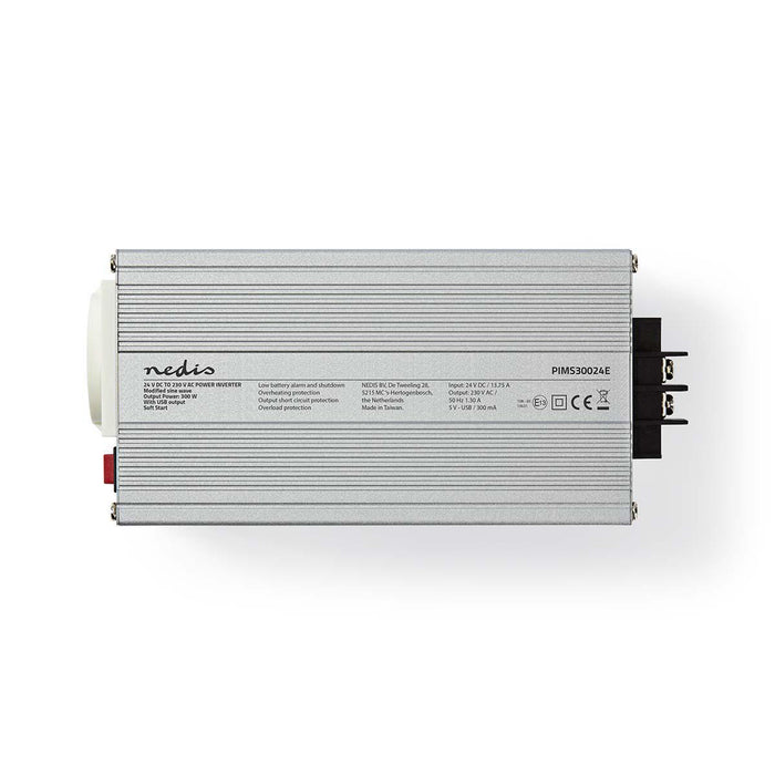 Nedis Power Inverter Modified Sine Wave - Input voltage: 24 V DC, Device power output connection(s): 1, 230 V AC 50 Hz, Battery Clamps + Cigarette Lighter - Silver