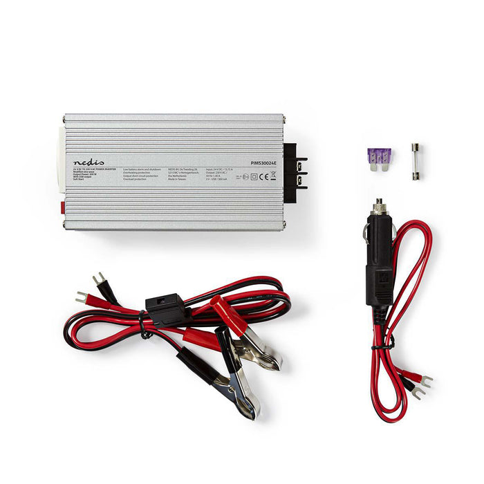 Nedis Power Inverter Modified Sine Wave - Input voltage: 24 V DC, Device power output connection(s): 1, 230 V AC 50 Hz, Battery Clamps + Cigarette Lighter - Silver