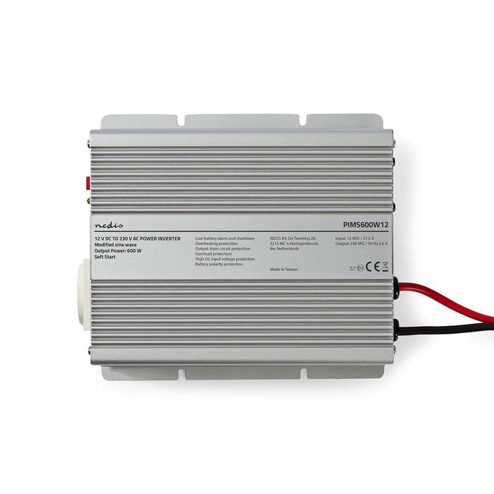 Nedis Power Inverter Modified Sine Wave - Input voltage: 12 V DC, Device power output connection(s): 1, 230 V AC 50 Hz, Battery Clamps - Silver