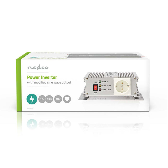 Nedis Power Inverter Modified Sine Wave - Input voltage: 12 V DC, Device power output connection(s): 1, 230 V AC 50 Hz, Battery Clamps - Silver