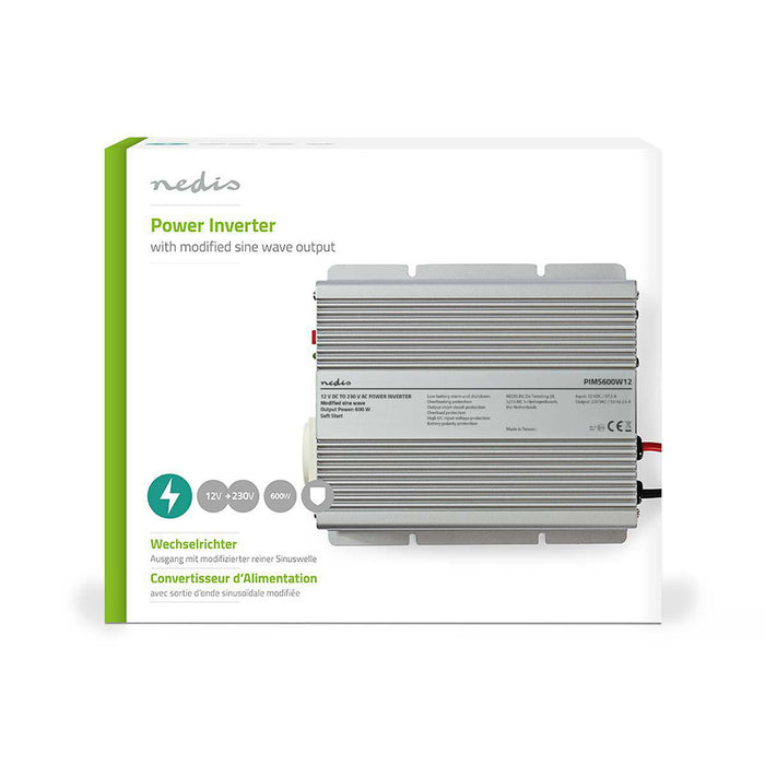 Nedis Power Inverter Modified Sine Wave - Input voltage: 12 V DC, Device power output connection(s): 1, 230 V AC 50 Hz, Battery Clamps - Silver