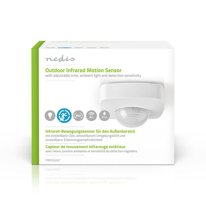 Nedis Motion Detector - Indoor and Outdoor, 3-Wire, Type F (CEE 7/7), Sensor technology: PIR - Sensor reach: 2.0 - 8.0 m