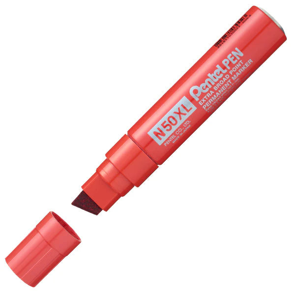 Pentel N50XL-B Chisel Tip Permanent Marker - Red (Pack of 6)