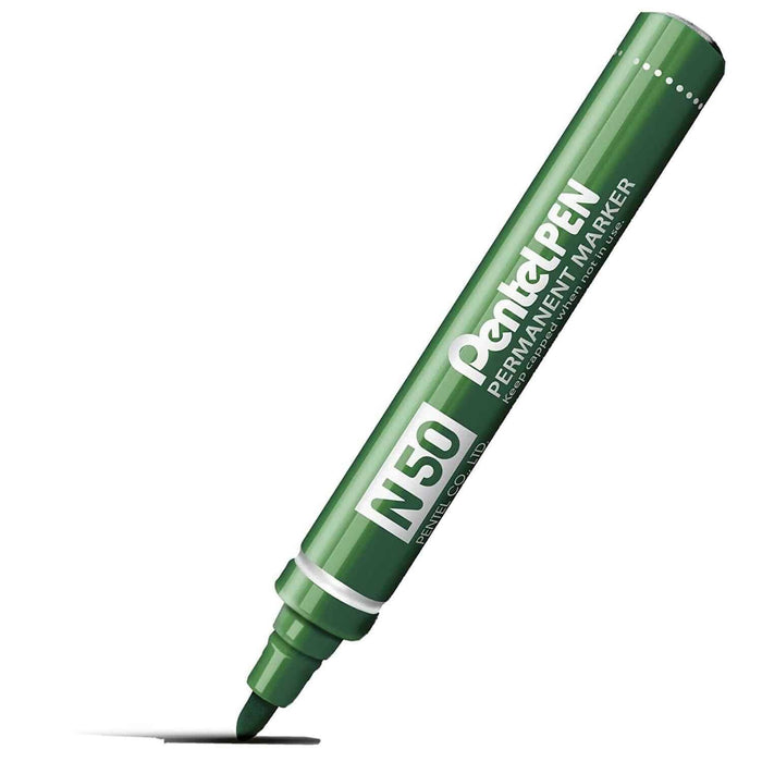 Pentel N50-D (2.2mm) Bonded Fibre Bullet Tip Permanent Marker (Green) Pack of 12