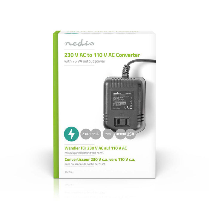 Nedis Power Converter - Mains Powered, 230 V AC 50 Hz, 75 W, Euro - Black