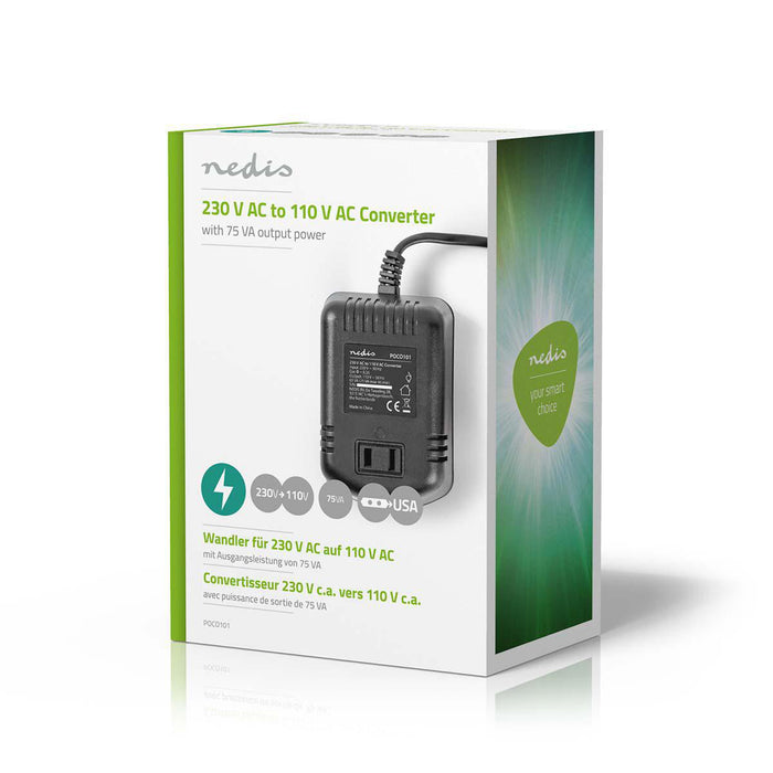 Nedis Power Converter - Mains Powered, 230 V AC 50 Hz, 75 W, Euro - Black