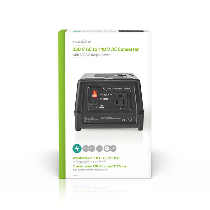 Nedis Power Converter - Mains Powered, 230 V AC 50 Hz, 300 W, Plug with earth contact - Black