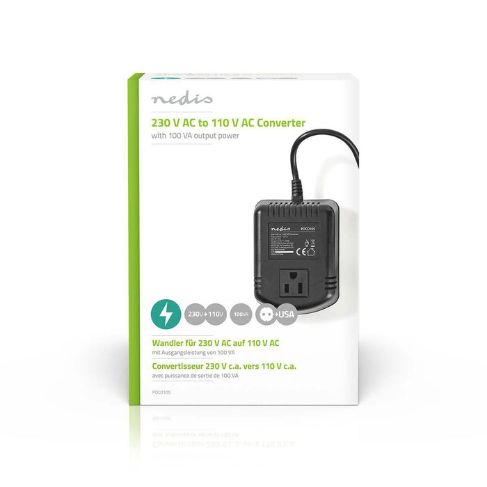 Nedis Power Converter - Mains Powered, 230 V AC 50 Hz, 100 W, Plug with earth contact - Black