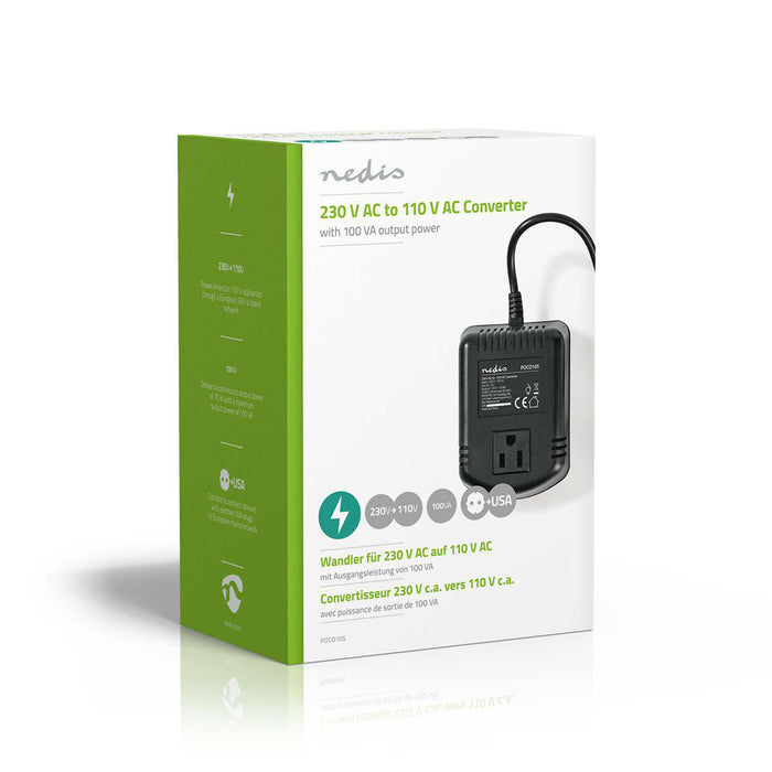 Nedis Power Converter - Mains Powered, 230 V AC 50 Hz, 100 W, Plug with earth contact - Black