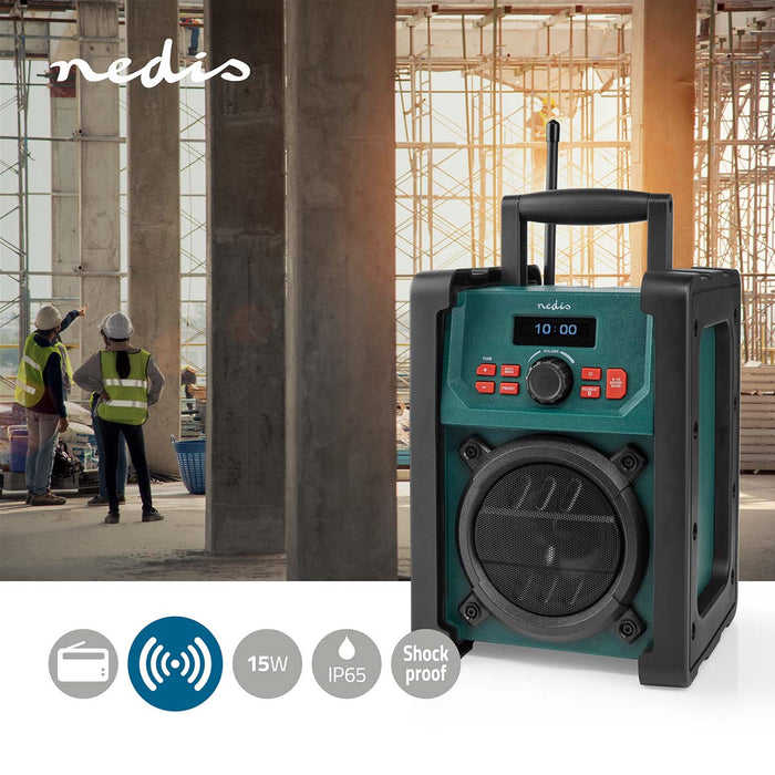 Nedis DAB+ Radio - Jobsite Radio, DAB+ / FM, 2.2", Carrying handle - Black / Green