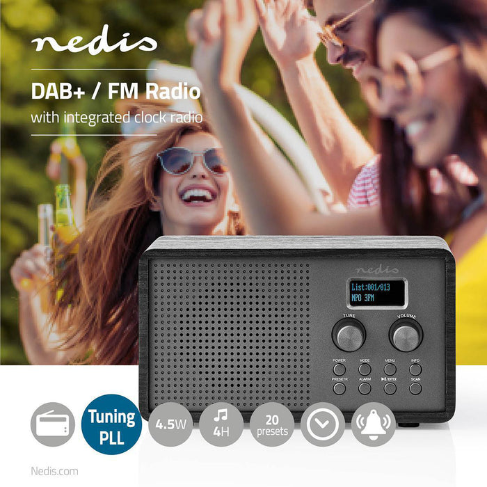 Nedis DAB+ Radio - Table Design, DAB+ / FM, 1.3", Sleep timer - Black