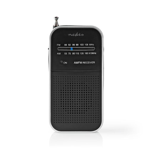 Nedis FM Radio - Portable Design, AM / FM, Battery Powered, Headphone output - Aluminium / Black