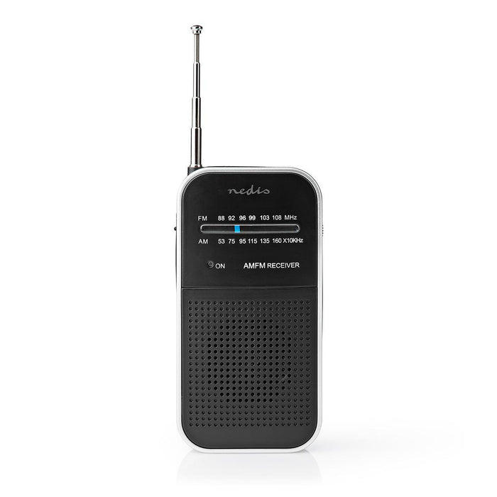 Nedis FM Radio - Portable Design, AM / FM, Battery Powered, Headphone output - Aluminium / Black