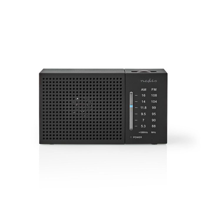 Nedis FM Radio - Portable Design, AM / FM, Battery Powered, Headphone output - Black