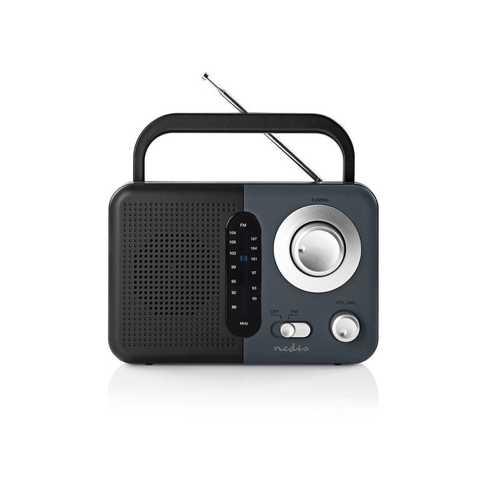 Nedis FM Radio - Portable Design, FM, Battery Powered / Mains Powered, Carrying handle - Black / Grey