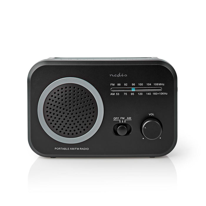 Nedis FM Radio - Portable Design, AM / FM, Battery Powered / Mains Powered, Carrying handle - Black / Grey