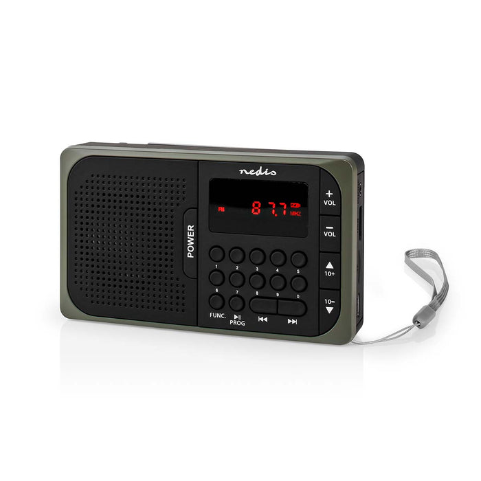 Nedis FM Radio - Portable Design, FM, Battery Powered / Mains Powered, Headphone output - Black / Grey