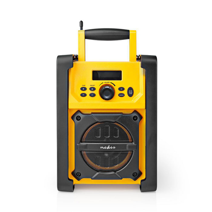 Nedis FM Radio - Jobsite Radio, FM, Battery Powered / Mains Powered, Carrying handle - Black / Yellow