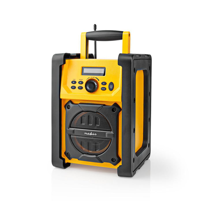 Nedis FM Radio - Jobsite Radio, FM, Battery Powered / Mains Powered, Carrying handle - Black / Yellow