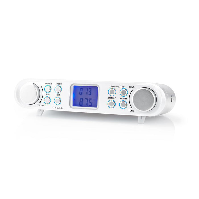 Nedis Kitchen Radio - Cabinet Design, FM, Mains Powered, Alarm clock - Silver / White