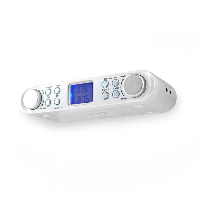 Nedis Kitchen Radio - Cabinet Design, FM, Mains Powered, Alarm clock - Silver / White