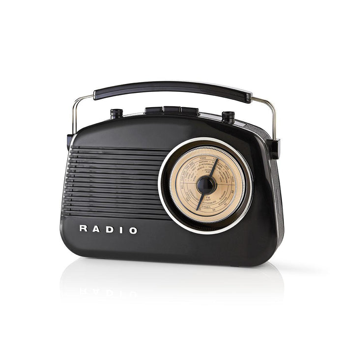 Nedis FM Radio - Table Design, AM / FM, Battery Powered / Mains Powered, Carrying handle - Black