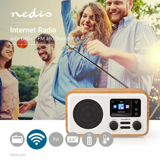 Nedis Internet Radio - Table Design, Bluetooth® / Wi-Fi, DAB+ / FM / Internet, Sleep timer - Brown / White