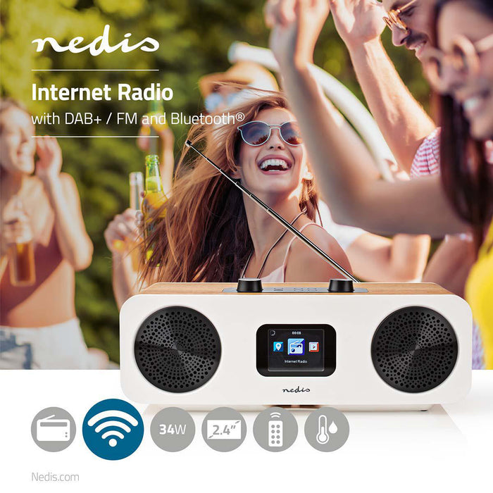 Nedis Internet Radio - Table Design, Bluetooth® / Wi-Fi, DAB+ / FM / Internet, Sleep timer - Brown / White