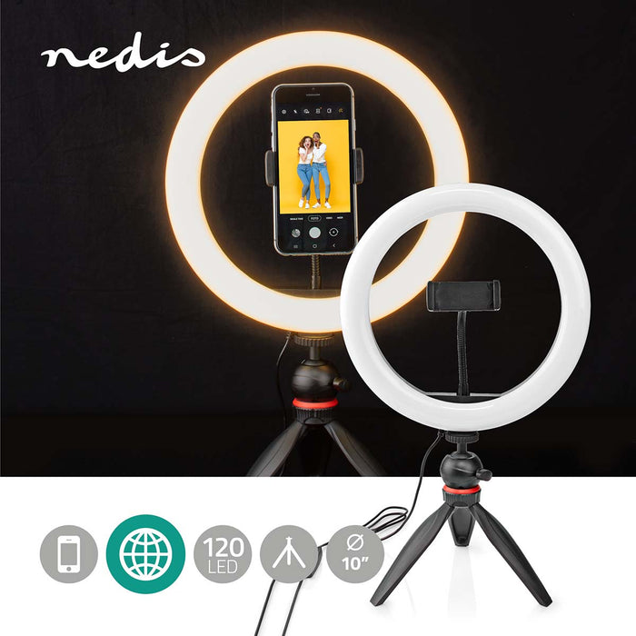 Nedis Light Stand - Ring light 10 inch, 120 LED&#039;s, Tripod, 20 cm - Black