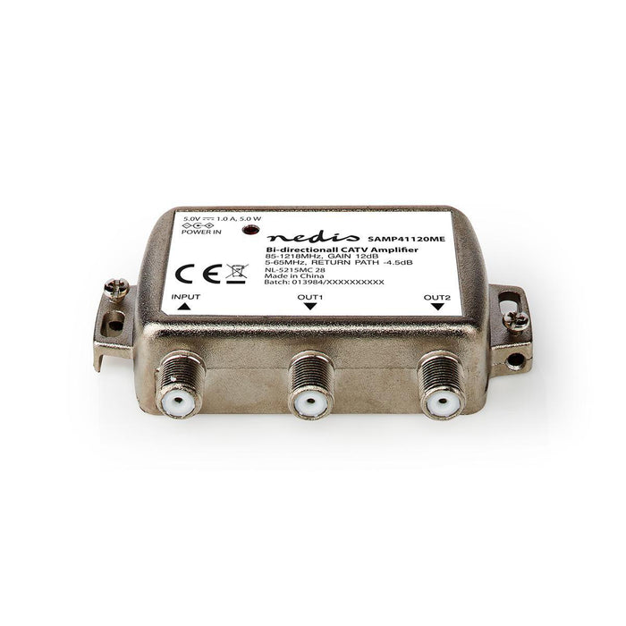 Nedis CATV Amplifier - Gain: 12 dB, 85 - 1218 MHz, Number of outputs: 2, Return path - Silver