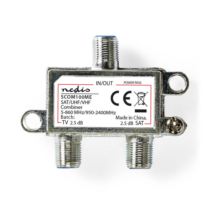 Nedis Satellite Combiner - 5-862 MHz, 950-2400 MHz, 75 Ohm, Zinc - Silver