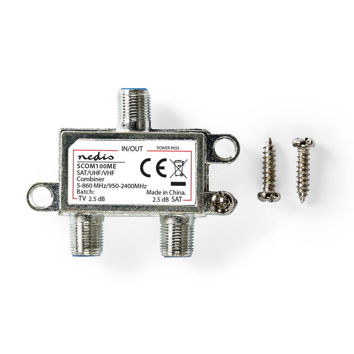 Nedis Satellite Combiner - 5-862 MHz, 950-2400 MHz, 75 Ohm, Zinc - Silver