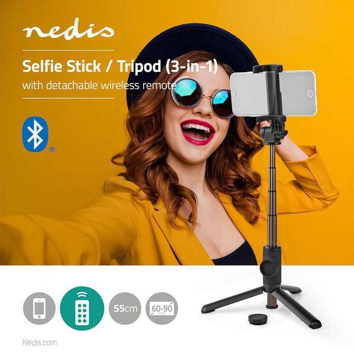 Nedis Bluetooth® Selfie Stick - Bluetooth® version: 4.2, Maximum screen size: 3.54", Folded lenght: 19 cm, Maximum weight capacity: 400 g - Battery Powered