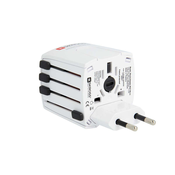 Skross MUV USB (2xA) Compact 2-pole world travel adapter with 2 integrated USB ports