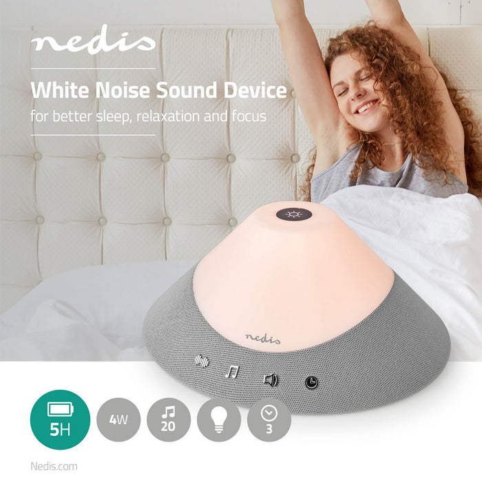 Nedis White Noise Machine - 20 Sound Options, 4 W, Battery play time: 5 hrs, Timer - Grey / White