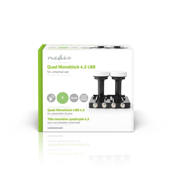 Nedis LNB - Quad Monoblock 4.3°, Output connection: 4x F-Connector, Noise figure range: 0.85 dB, White - Suitable for: Astra1+ / Astra3