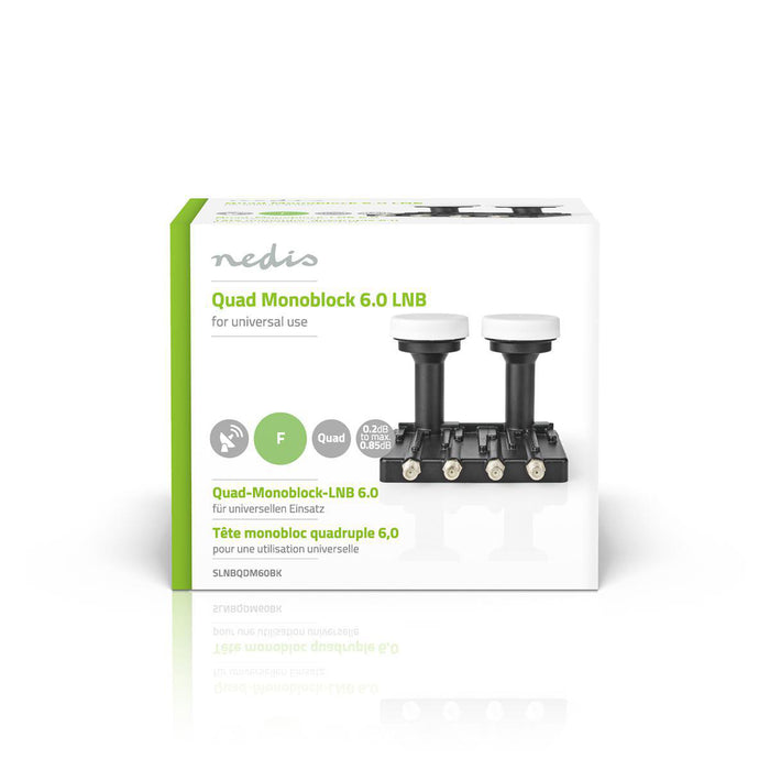 Nedis LNB - Quad Monoblock 6.0°, Output connection: 4x F-Connector, Noise figure range: 0.85 dB, Black - Suitable for: Astra+ / Hotbird