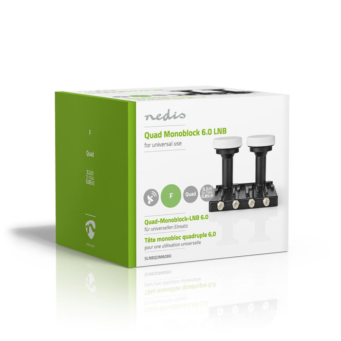 Nedis LNB - Quad Monoblock 6.0°, Output connection: 4x F-Connector, Noise figure range: 0.85 dB, Black - Suitable for: Astra+ / Hotbird