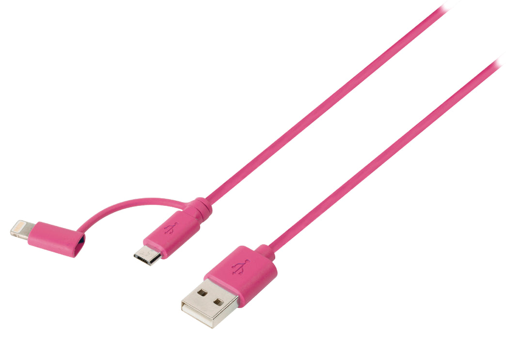 Sweex 2-in-1 Sync and Charge Cable USB-A Male - Micro B Male 1.00 m Pink + Lightning Adapter